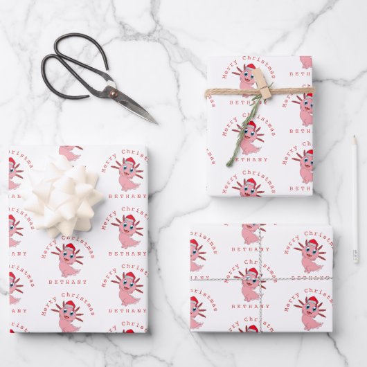 Feuille De Papier Cadeau Père Noël Axolotl mignon Nom du Motif Joyeux Noël (Recto)