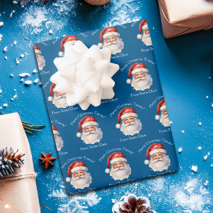 Feuille De Papier Cadeau Père Noël bleu Personnalisé Enfants Noël