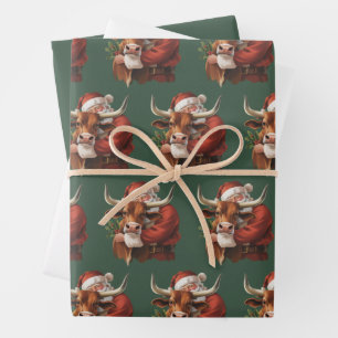 Feuille De Papier Cadeau Père Noël Cowboy Occidental Roping Noël Vintage 