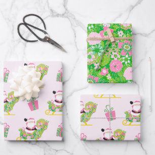 Feuille De Papier Cadeau Père Noël de Palm Beach Préparé Rose et Vert
