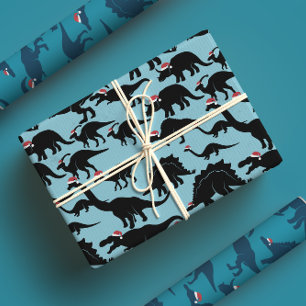 Feuille De Papier Cadeau Père Noël Dinos ! Fun & Whimsical Blue Dinosaur Xm