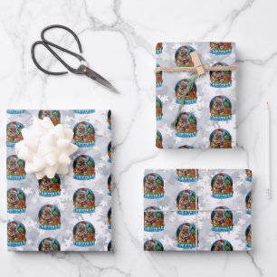 Feuille De Papier Cadeau Père Noël drôle de Noël Pug Boule à neige Noël