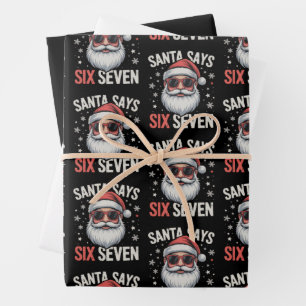 Feuille De Papier Cadeau Père Noël drôle dit six sept Noël 67 Meme Xmas