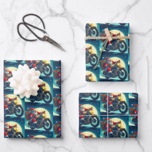 Feuille De Papier Cadeau Père Noël en moto la veille de Noël
