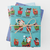 Feuille De Papier Cadeau Père Noël et fille multiculturelle en train (En situation)