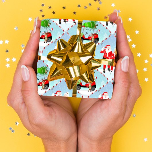 Feuille De Papier Cadeau Père Noël Et Mme Claus Golfing Ogee Motif