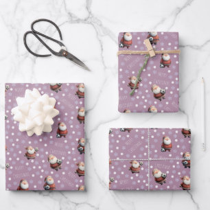 Feuille De Papier Cadeau Père Noël footballeur sur mauve