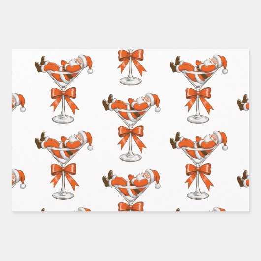 Feuille De Papier Cadeau Père Noël Martini Coquette Girly Christmas Bow Fes (Devant)