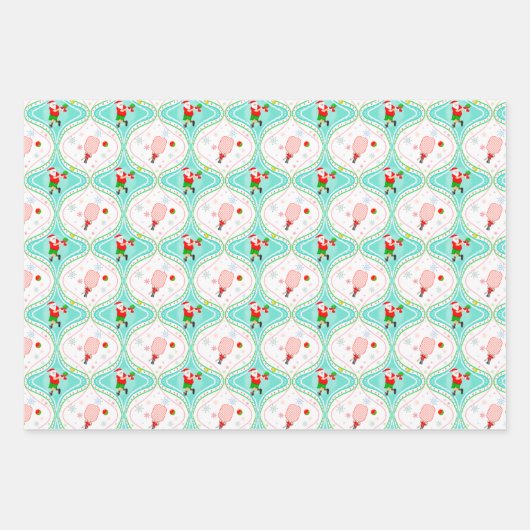 Feuille De Papier Cadeau Père Noël Noël Pickleball Ogee Motif (Devant)