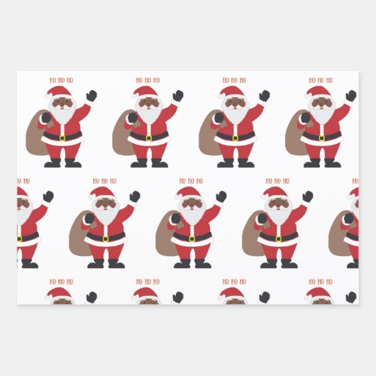 Feuille De Papier Cadeau Père Noël noir africain (Devant)