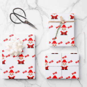 Feuille De Papier Cadeau Père Noël Pixel Art 3
