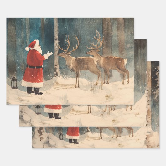 Feuille De Papier Cadeau Père Noël Reindeer Noël (Lot)