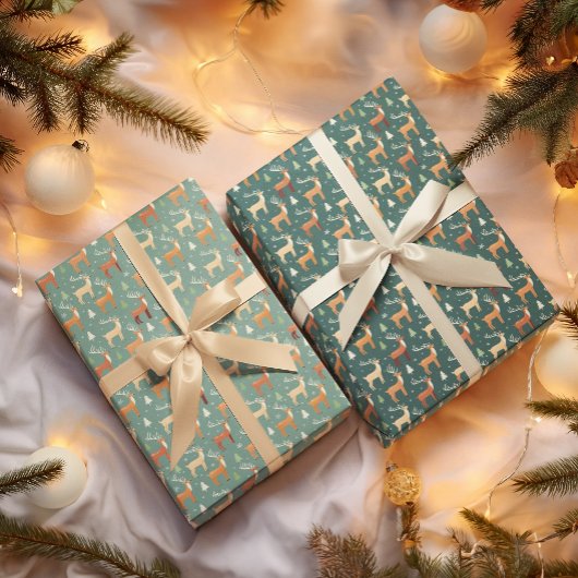 Feuille De Papier Cadeau Père Noël Reindeer rétro