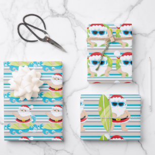 Feuille De Papier Cadeau père Noël surf dude cool nuances rayures de Noë
