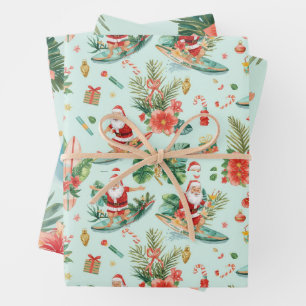 Feuille De Papier Cadeau Père Noël surfant Noël à Hawaï