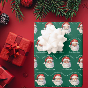 Feuille De Papier Cadeau Père Noël Vert Personnalisé Enfants Noël