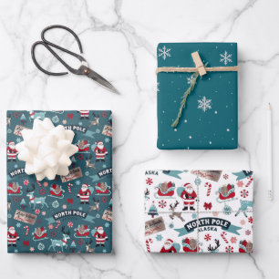 Feuille De Papier Cadeau Père Noël's Sleigh Ride North Pôle Motif