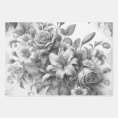 Feuille De Papier Cadeau Perfection florale noire et blanche (Devant)