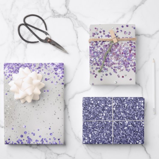 Feuille De Papier Cadeau Perle violet étincelle en argent (Recto)