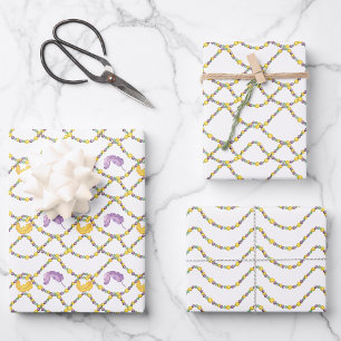Feuille De Papier Cadeau Perles de Mardi Gras aquarelle