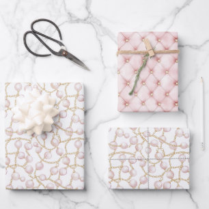 Feuille De Papier Cadeau Perles Rose Or Glamour