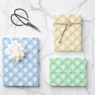 Feuille De Papier Cadeau Perles touffetées bleues, jaunes et vertes