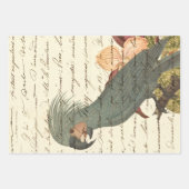 Feuille De Papier Cadeau Perroquet gris avec fleurs et cursive (Devant)