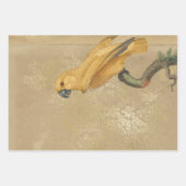 Feuille De Papier Cadeau Perroquet jaune sur tan et or (Devant 2)