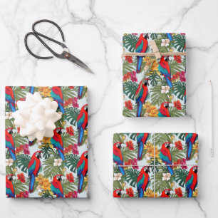 Feuille De Papier Cadeau Perroquets de plage mignons motif tropical 
