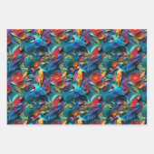 Feuille De Papier Cadeau Perroquets Floral Kirigami (Devant 3)