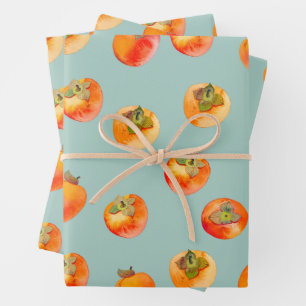 Feuille De Papier Cadeau Persimon Fruit Carrelé
