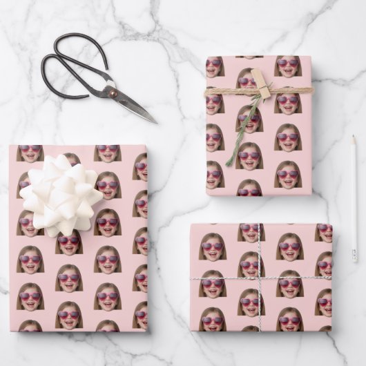Feuille De Papier Cadeau Personalized Funny Blush Pink Custom Face Photo (Recto)