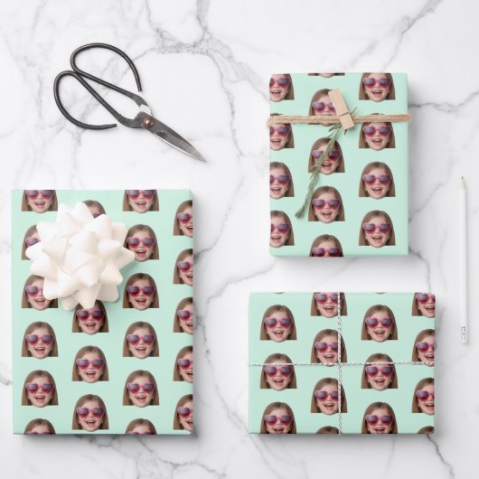 Feuille De Papier Cadeau Personalized Funny Mint Green Custom Face Photo (Recto)