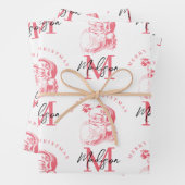 Feuille De Papier Cadeau Personalized Merry Christmas Pink Santa Monogram (En situation)