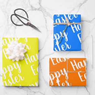 Feuille De Papier Cadeau Personnalisable Jaune Orange Bleu Joyeux Pâques