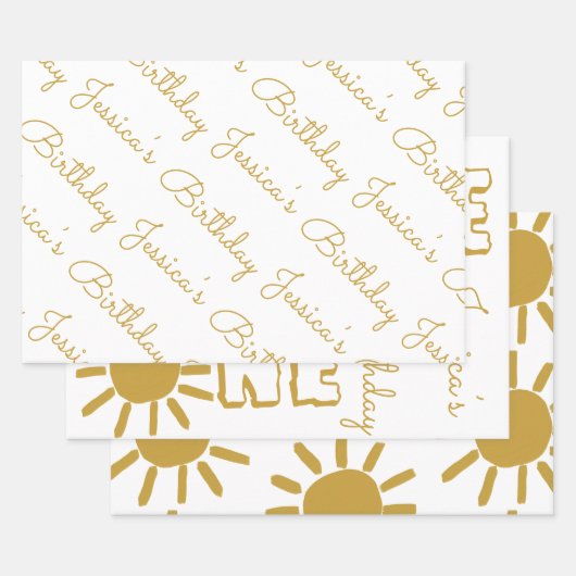 Feuille De Papier Cadeau Personnalisé 1er anniversaire bébé soleil heureux  (Lot)