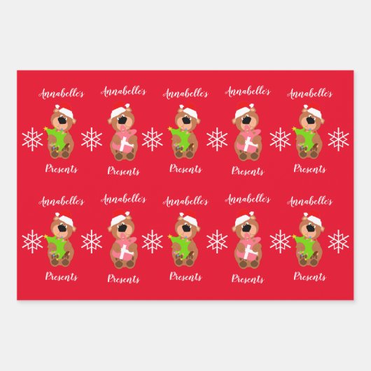 Feuille De Papier Cadeau Personnalisé Cute Bear Happy Christmas Wrapper P (Devant)