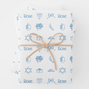 Feuille De Papier Cadeau Personnalisé Hanoukka Preppy Sweet