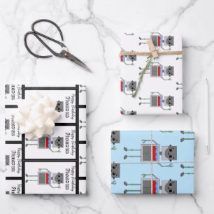 Feuille De Papier Cadeau Personnalisé Joyeux Anniversaire Robot Thème