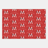 Feuille De Papier Cadeau Personnalisé moderne Joyeux Noël Monogramme rouge (Devant)
