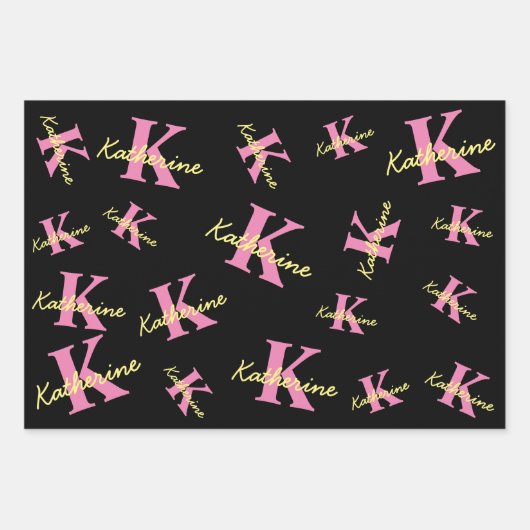 Feuille De Papier Cadeau Personnalisé Monogramme Noir moderne (Devant 3)