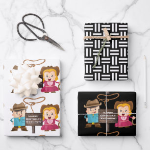 Feuille De Papier Cadeau Personnalisée Cowgirl & Cowboy