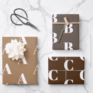 Feuille De Papier Cadeau Personnaliser avec monogramme initial Couleurs bru