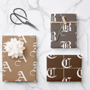 Feuille De Papier Cadeau Personnaliser avec monogramme initial Couleurs bru