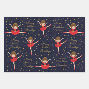 Feuille De Papier Cadeau Personnaliser Brunette Christmas Ballerina