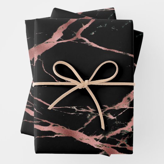 Feuille De Papier Cadeau Personnaliser de luxe en marbre noir rose (En situation)