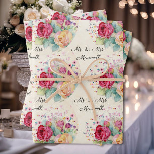 Feuille De Papier Cadeau Personnaliser le Mariage 3 dit votre texte Rose en