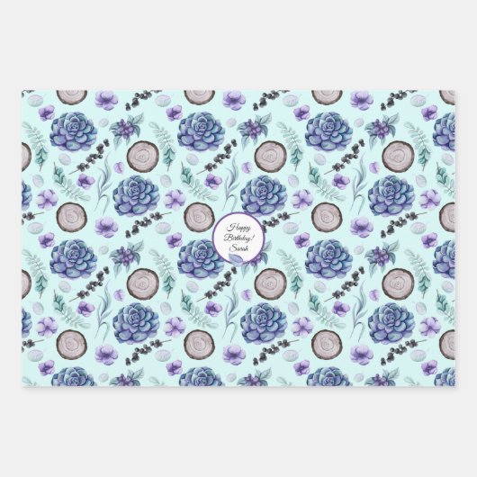 Feuille De Papier Cadeau Personnaliser le nom Fleurs d'anniversaire dans La (Devant 3)