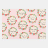 Feuille De Papier Cadeau Personnaliser Nom Fleur Wreath 3 Printemps Anniver (Devant 3)