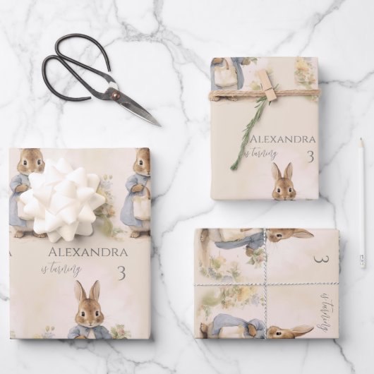 Feuille De Papier Cadeau Peter le lapin fête d'anniversaire (Recto)